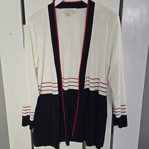 Exclusively Misook Blue Cream Open Front Cardigan‎ Small Old Money Sailor Preppy